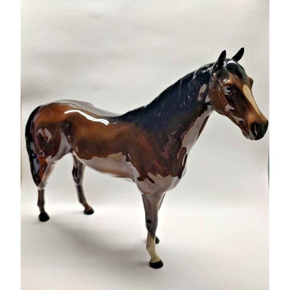 Vintage Beswick Horse Large Brown 2 White Socks 14" long x 12" Tall